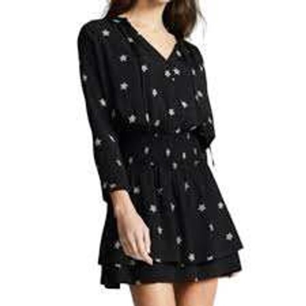 Rails Jasmine Dress Black Star Print Smocked Waist Long Sleeve S Party New Year